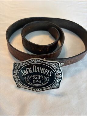 Jack Daniels Black & Brown Leather Belt with Silver Buckle